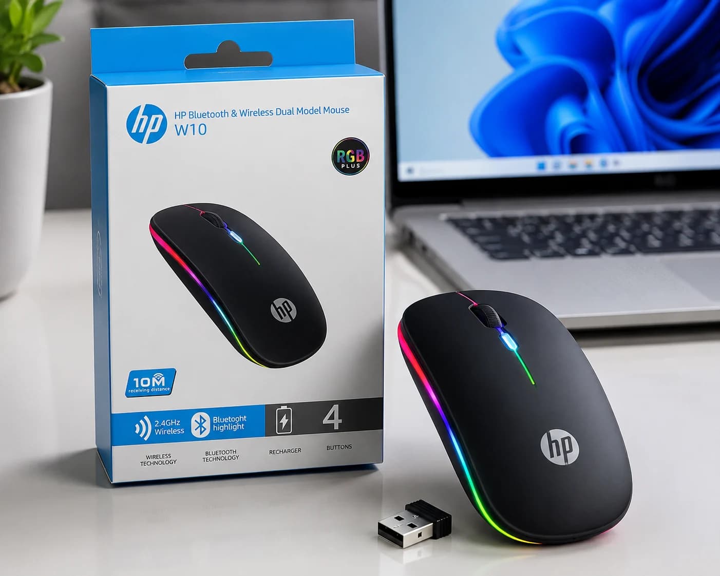 HP W10 Bluetooth & Wireless Dual Mode Mouse (RGB)